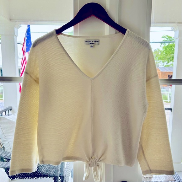 Madewell TeXTURE & THREAD Cotton Tie-Front Top, 3/4 sleeve, size XL - Picture 2 of 7